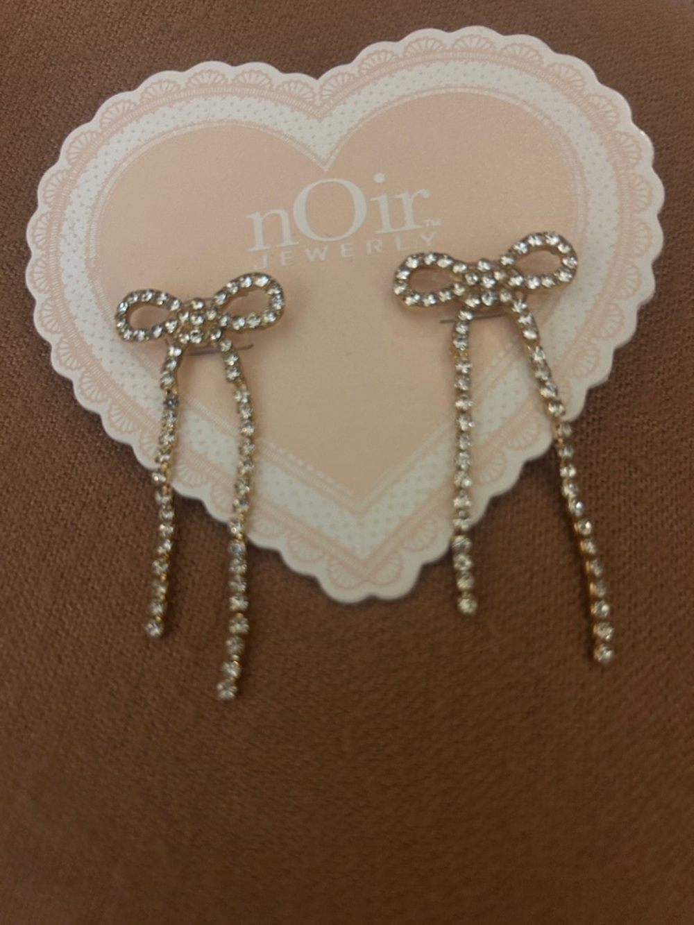 nOir Jewelry Rose Gold Crystal Bow Dangle Earrings
